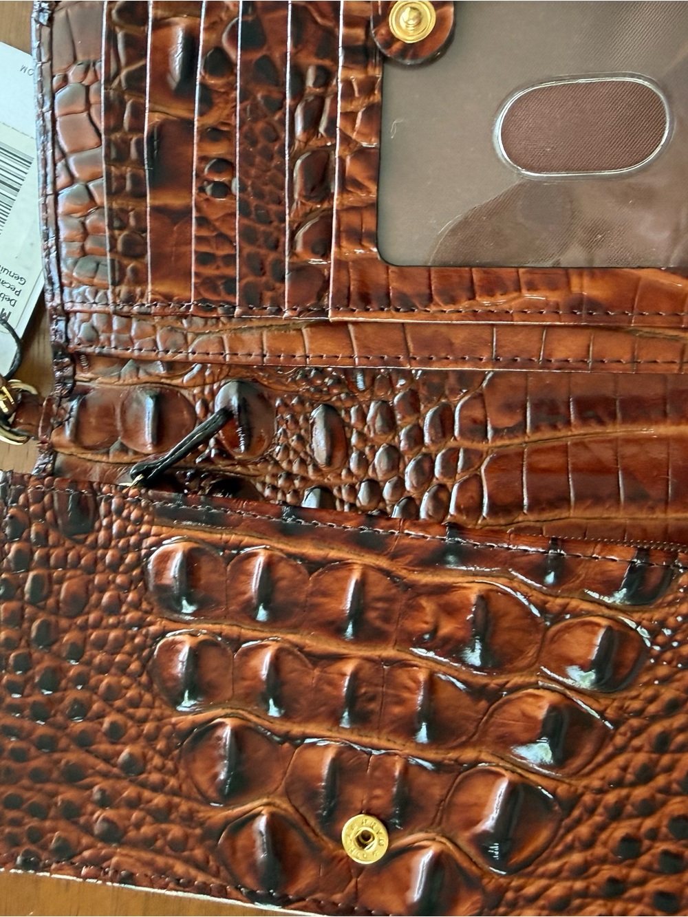 Brahmin Croc-Embossed Leather Wristlet in Rich Brown with Gold Hardware - Picture 5 of 7